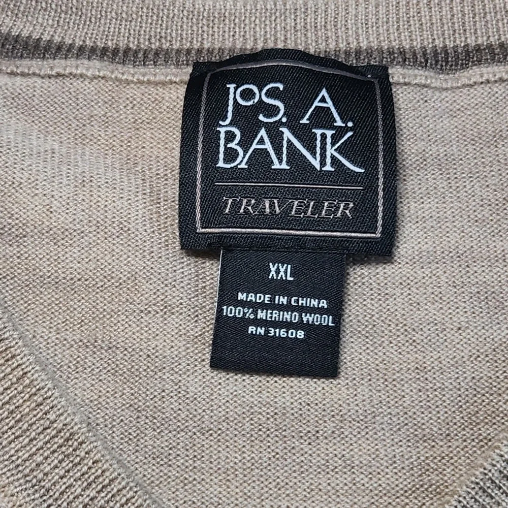JOS. A. BANK Traveler Pullover Sweater Men XXL Gray Beige Merino Wool V Neck